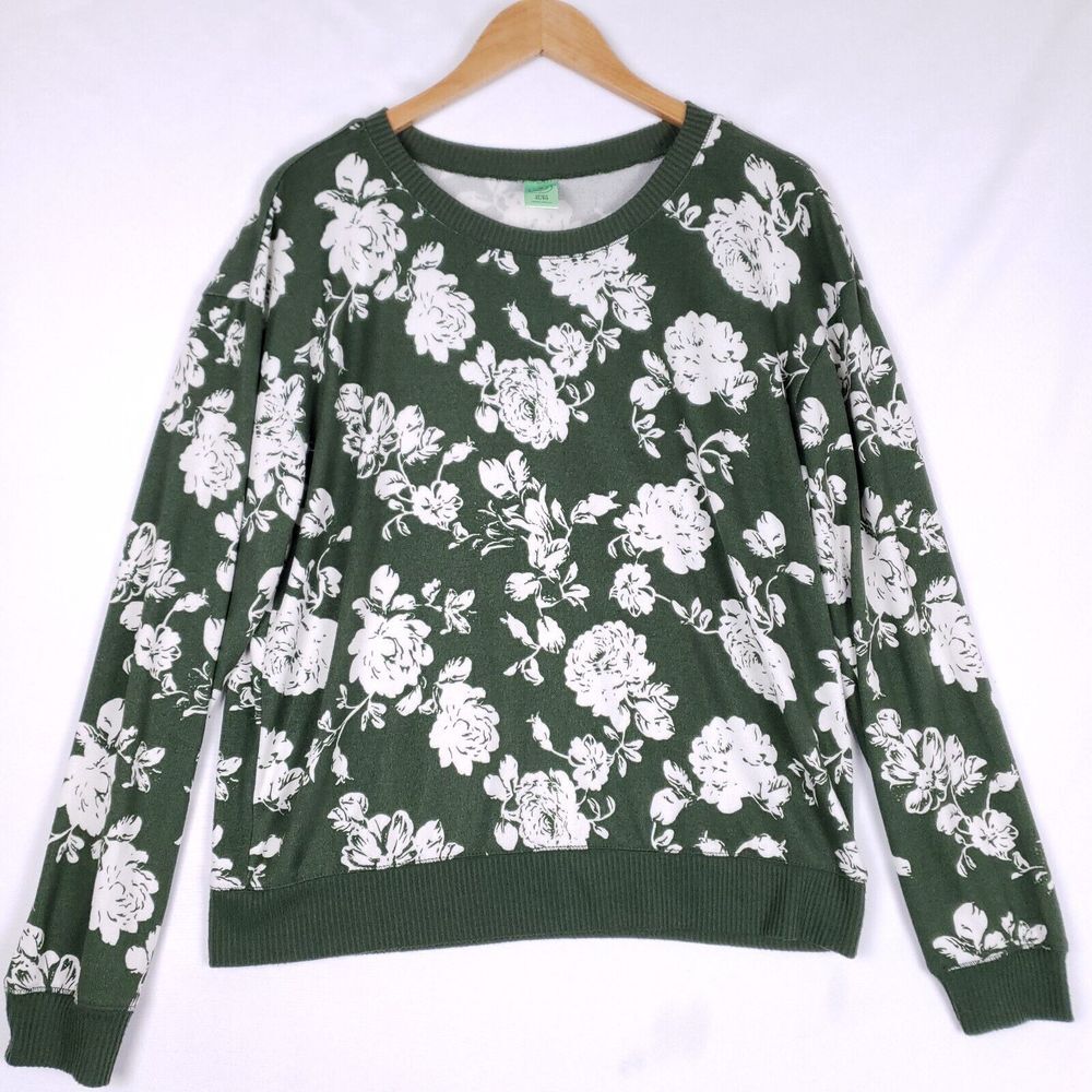 Honeydew Floral Sweatshirt Women's XL Green Pullover Cottagecore Boho Chic Cozy